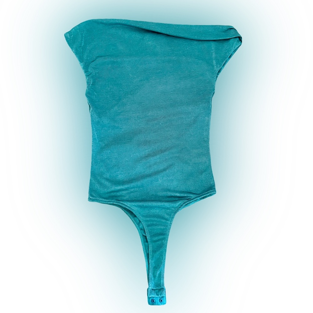 NWOT HEARTLOOM TEAL SHIMMERY OFF-SHOULDER BODYSUIT // SIZE XS🩵
